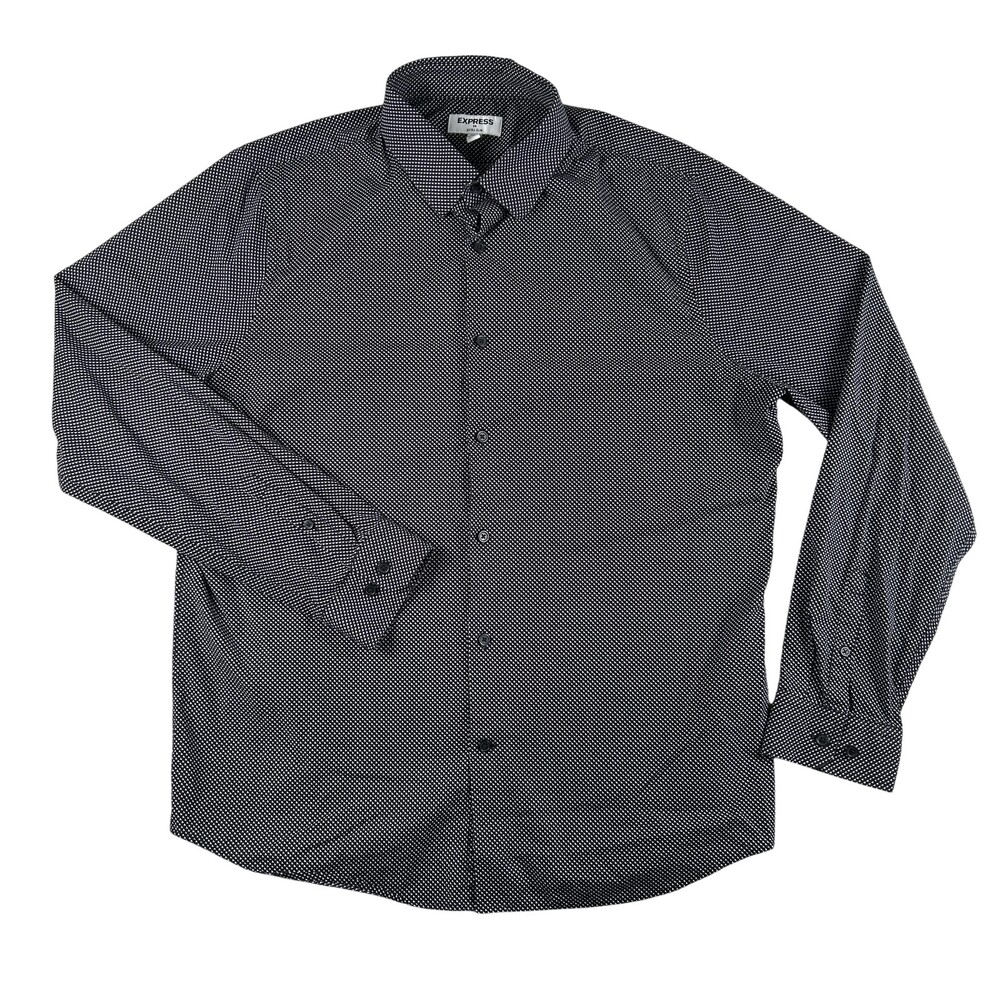 Express Dress Shirt Mens XL 17.5 34/35 Extra Slim Black Geometric Long Sleeve